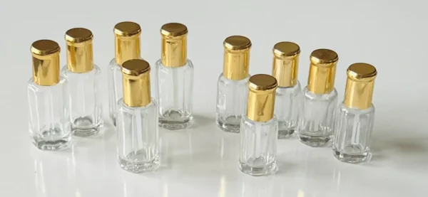 one Empty 6ml/12ml Refillable Glass Attar Perfume Bottle W/Stick On+Gold Cap - Image 2