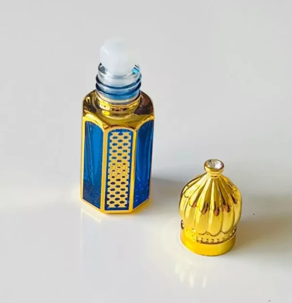 Blue Glass Golden Bottle 6ml-Refillable Perfume Empty Bottles Essential Oil - Image 2